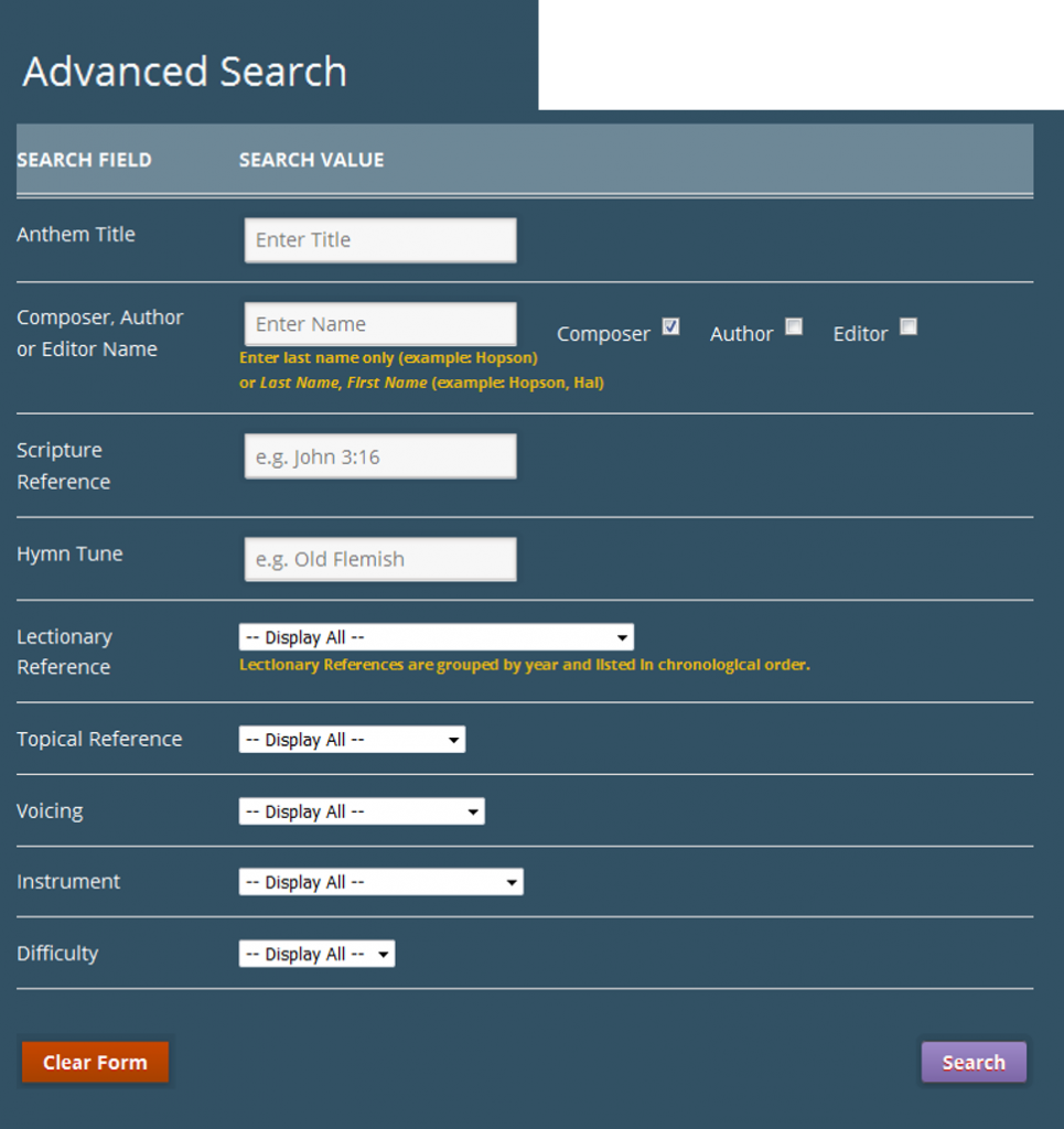 CMI Advanced Search Window 2